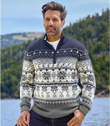 Sweter z dzianiny żakardowej Mężczyzna Atlas For Men - Kolor : Niebieski - Rozmiar : 4XL