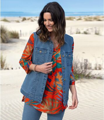 Kamizelka jeansowa Kobieta Atlas For Men - Kolor : Niebieski - Rozmiar : 36/38