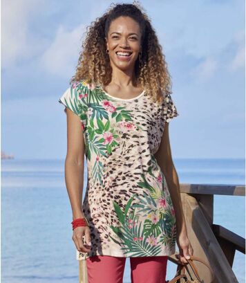 Bluzka z egzotycznym nadrukiem Kobieta Atlas For Men - Kolor : Biały - Rozmiar : 36/38