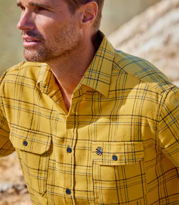 Żółta, flanelowa koszula w kratę Mężczyzna Atlas For Men - Kolor : Krata - Rozmiar : 4XL
