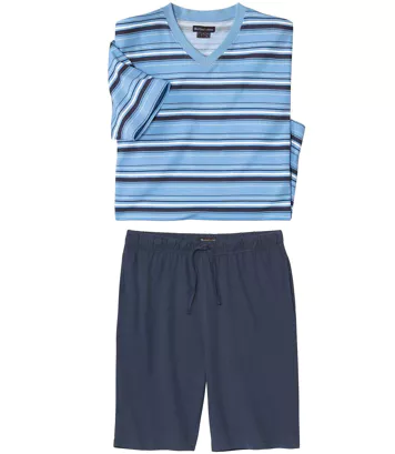 Bawełniana piżama z szortami Mężczyzna Atlas For Men - Kolor : Niebieski - Rozmiar : L