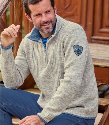 Trykotowy sweter z wykładanym kołnierzem Mężczyzna Atlas For Men - Kolor : Biały - Rozmiar : 5XL