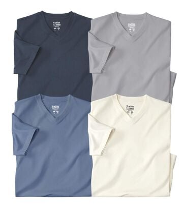 Zestaw 4 koszulek z krótkim rękawem i dekoltem w serek Mężczyzna Atlas For Men - Kolor : Granatowy - Rozmiar : 5XL