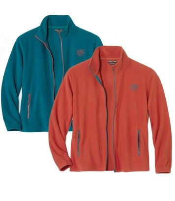 Zestaw 2 outdoorowych bluz z mikropolaru Mężczyzna Atlas For Men - Kolor : Pomarańczowy - Rozmiar : 4XL