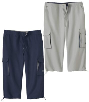 Zestaw 2 par spodni bojówek 3/4 z mikrofibry Mężczyzna Atlas For Men - Kolor : Granatowy - Rozmiar : 4XL