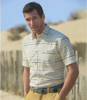 Koszula w paski z gofrowanej tkaniny Mężczyzna Atlas For Men - Kolor : Pasiasty - Rozmiar : 4XL