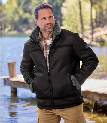 Kurtka w stylu bomberki ze sztucznego zamszu podszyta kożuszkiem sherpa Mężczyzna Atlas For Men - Kolor : Czarny - Rozmiar : 4XL