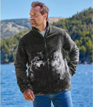 Polarowa bluza z nadrukiem Wilki Mężczyzna Atlas For Men - Kolor : Czarny - Rozmiar : L