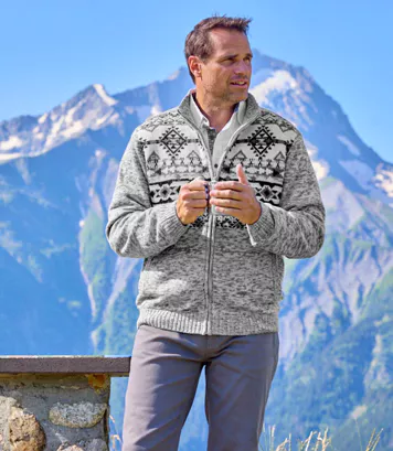 Trykotowa, żakardowa bluza podszyta kożuszkiem sherpa Mężczyzna Atlas For Men - Kolor : Szary - Rozmiar : 4XL