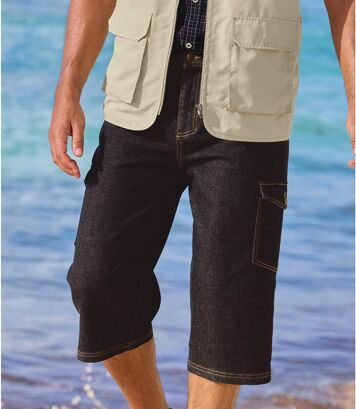 Luźne spodnie bojówki 3/4 z denimu Mężczyzna Atlas For Men - Kolor : Czarny - Rozmiar : 4XL