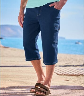 Wygodne, jeansowe bojówki ¾ ze stretchem Mężczyzna Atlas For Men - Kolor : Granatowy - Rozmiar : 4XL