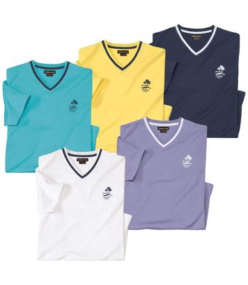 Zestaw 5 gładkich koszulek z dekoltem w serek Mężczyzna Atlas For Men - Kolor : Niebieski - Rozmiar : 4XL