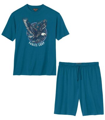 Bawełniana piżama z szortami Mężczyzna Atlas For Men - Kolor : Niebieski - Rozmiar : L