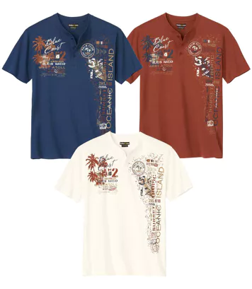 Zestaw 3 koszulek z dekoltem z guzikami Mężczyzna Atlas For Men - Kolor : Pomarańczowy - Rozmiar : 4XL
