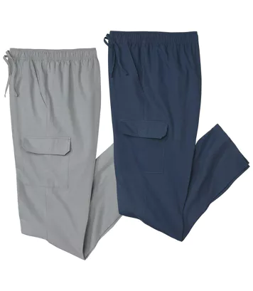 Zestaw 2 par luźnych spodni bojówek Mężczyzna Atlas For Men - Kolor : Granatowy - Rozmiar : 5XL