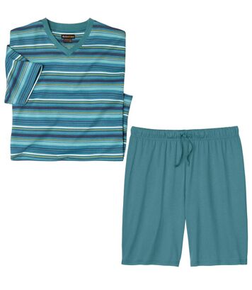 Piżama w paski i z dekoltem w serek Santorini Mężczyzna Atlas For Men - Kolor : Niebieski - Rozmiar : 5XL