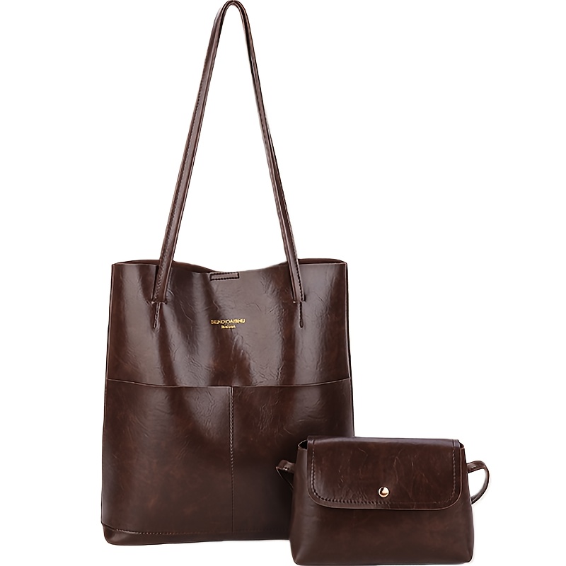 TEMU Damska Torba na Ramię Dwuczęściowy Zestaw, Modna Casual Nowoczesna Torebka do Pracy, Szkoły i Dojazdów, Elegancka Vintage Torba na Ramię dla