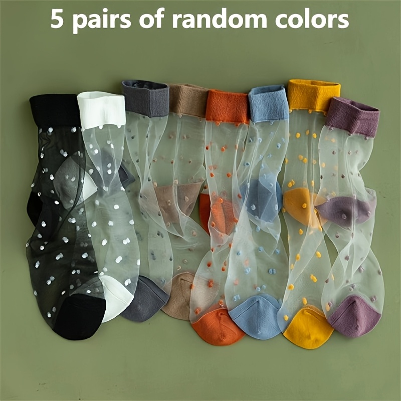TEMU 5 par (10 sztuk) oddychających skarpet damskich z włókna szklanego w kropki, letnie skarpetki w cukierkowych kolorach, stylowe skarpetki