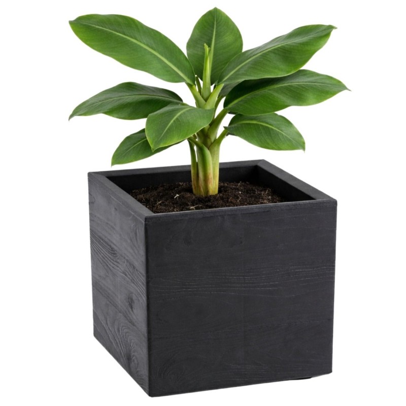HowHomely Donica Betonique na kółkach deska recykling czarny 30x30xh30 cm