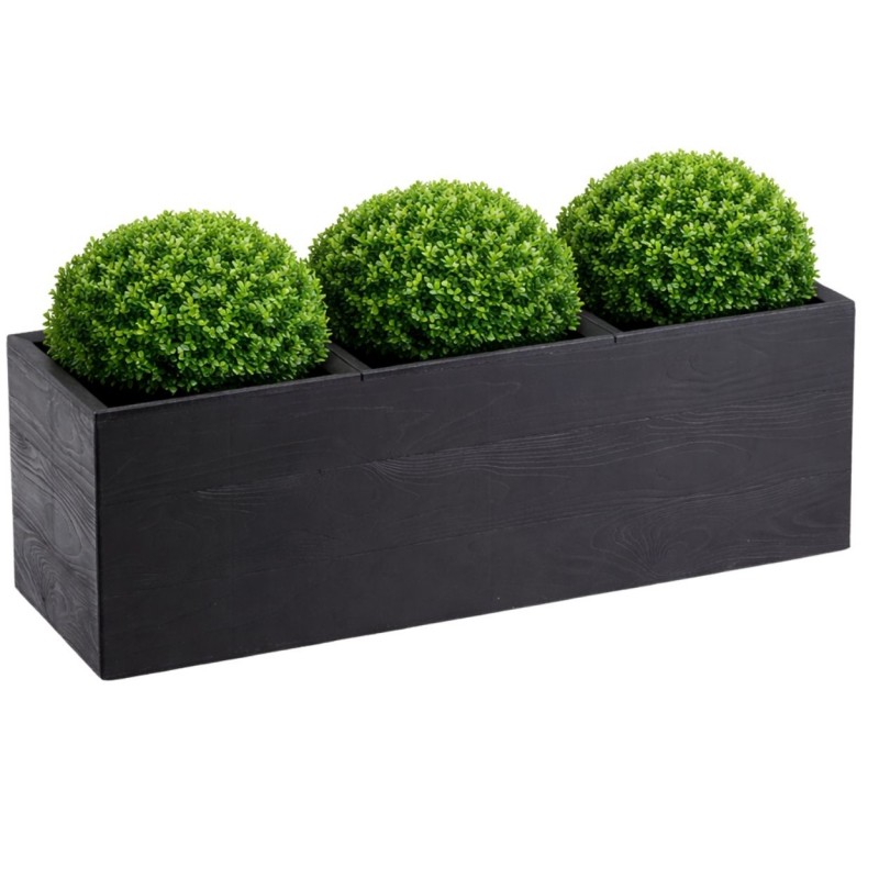 HowHomely Donica Betonique na kółkach deska recykling czarny 90x30xh30 cm