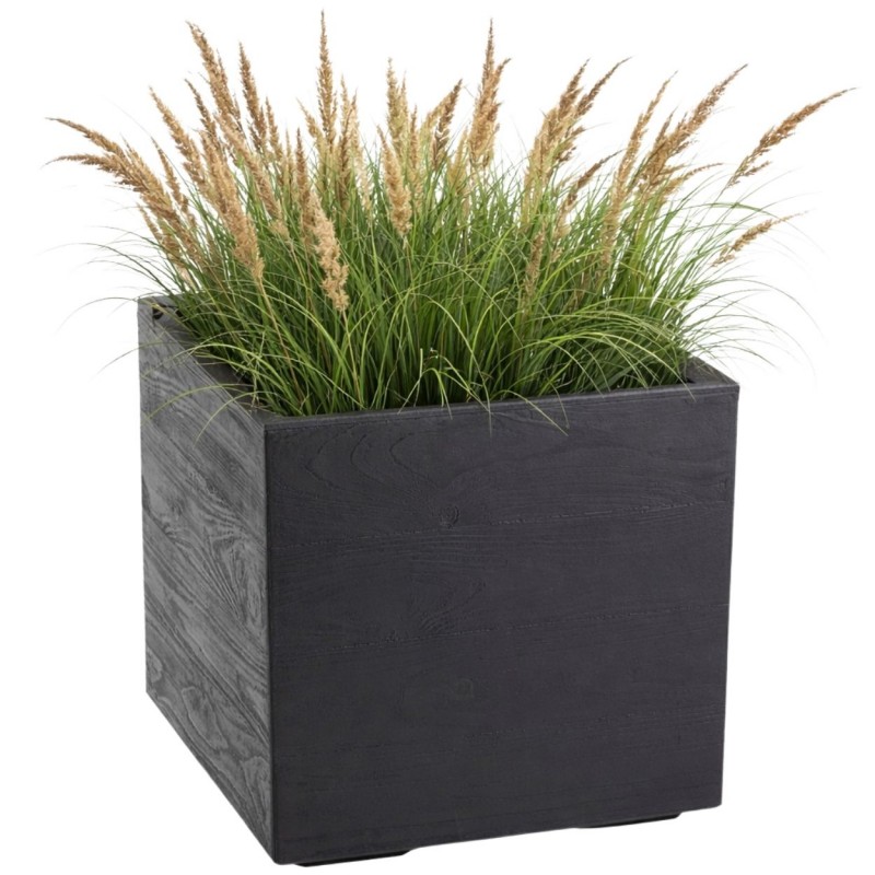 HowHomely Donica Betonique na kółkach deska recykling czarny 40x40xh40 cm