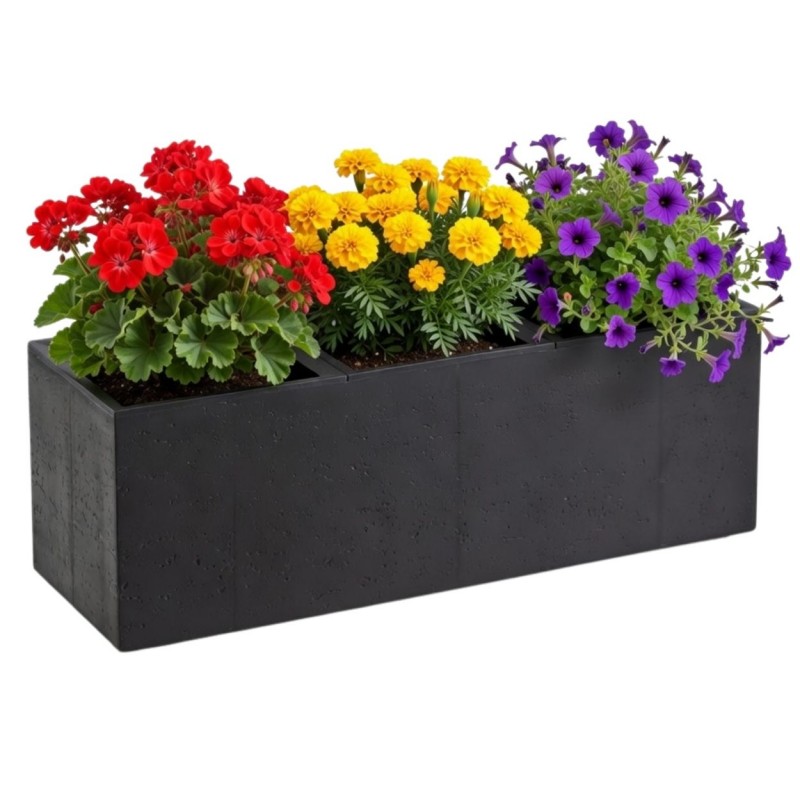 HowHomely Donica Betonique na kółkach recykling czarny 90x30xh30 cm