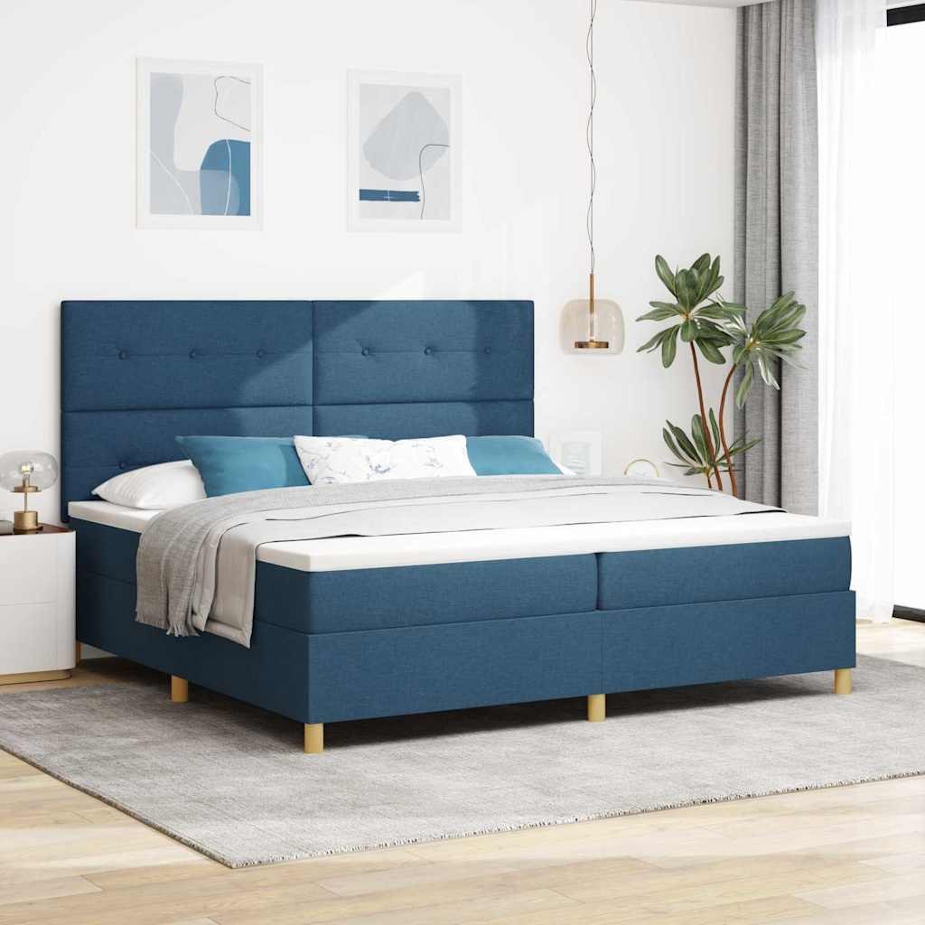 VidaXL Łóżko sprężynowe z materacem Niebieski 200 x 200 cm tkanina