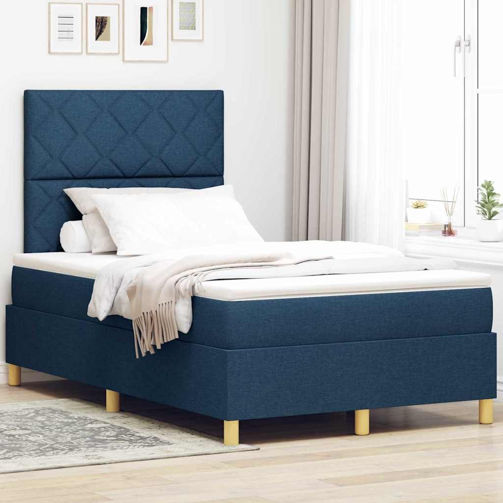 VidaXL Łóżko sprężynowe z materacem Niebieski 120 x 190 cm tkanina