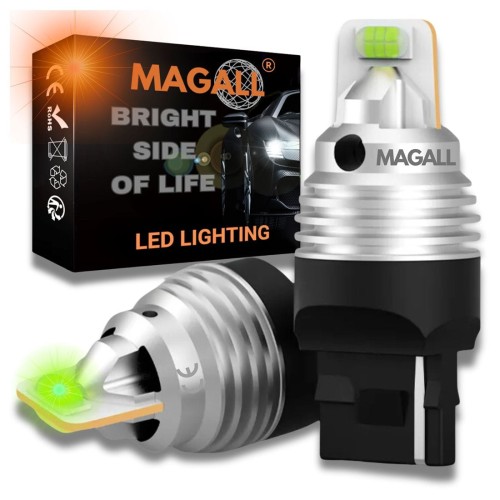 ŻARÓWKA LED ZIELONA W21W T20 7440 CANBUS USA KIERUNKOWSKAZ KLOSZ CZERWONY