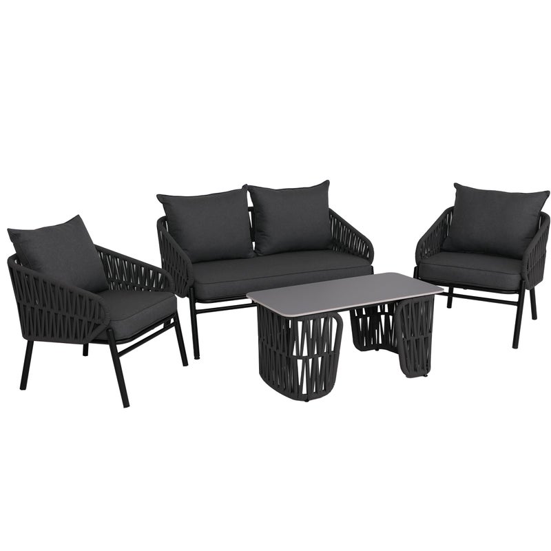 Zestaw ogrodowy HWC-P90, zestaw wypoczynkowy Sofa ogrodowa Fotel Stół, plecionka linowa Tkanina/materiał (180 g/m²) ~ antracyt