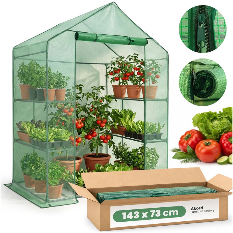 Mini szklarnia ogrodowa foliowa domek z półkami AKORD 1 drzwi Zielona 143x73x195 cm