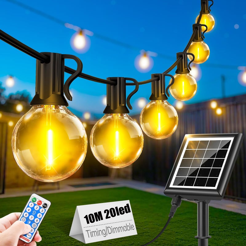 Zewnętrzna solarna girlanda świetlna, żarówki 10MG40, 10 LED, 8 trybów oświetlenia, wodoodporność IP65, ciepłe białe światło, do ogrodu
