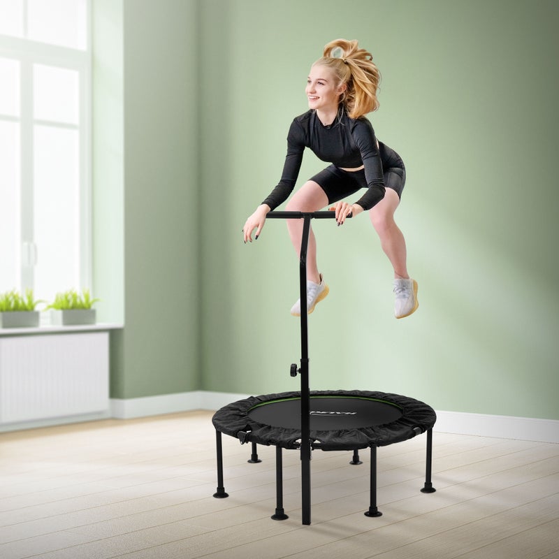 Hauki trampolina fitness mini Ø102 cm zielona składana cicha z regulowanym uchwytem bungee do ćwiczeń w domu dla dorosłych wytrzymała treningowa