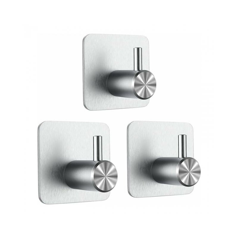 Haczyki samoprzylepne 3M, zestaw 3 haczyków ściennych do łazienki, wieszak na ręczniki bez wiercenia, wieszak kuchenny ze stali nierdzewnej, srebrny