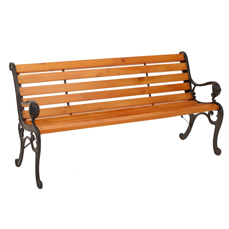 Ławka ogrodowa HWC-O25, ławka parkowa ławka drewniana 3-osobowa, żeliwo drewno sosnowe, 164cm ~ teak