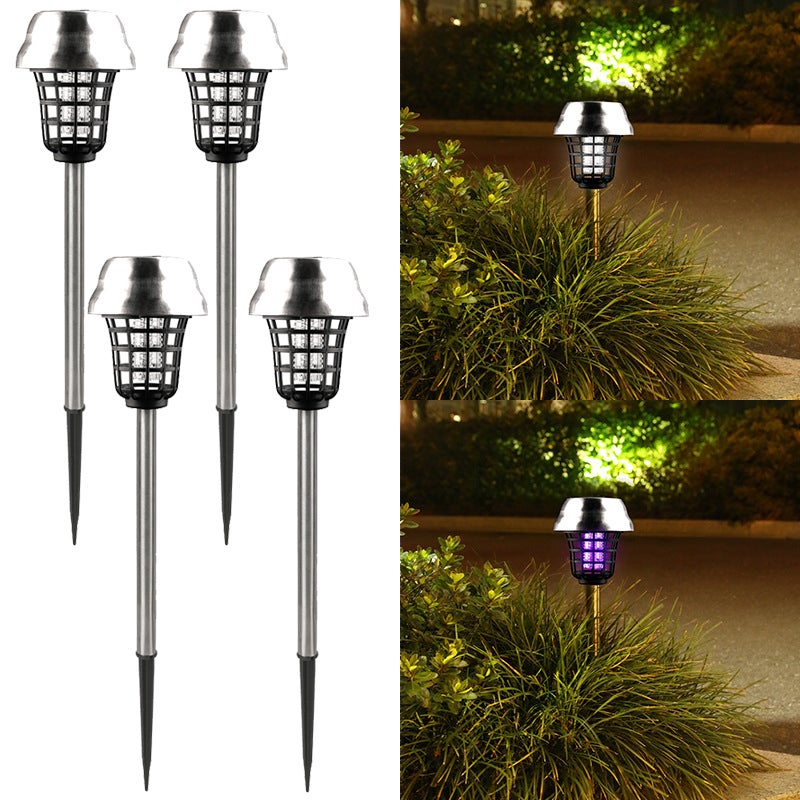 Zestaw 4 zewnętrznych lamp LED przeciw komarom do ogrodu, solarna lampa przeciw komarom ze stali nierdzewnej, 39 x 9,5 cm