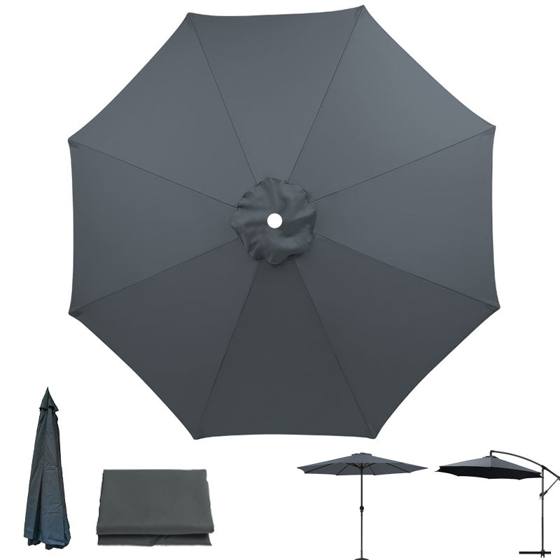 Płótno zamienne do parasola tarasowego, ochrona UV, wodoodporne, płótno parasola z 8 prętami, szare (tylko płótno parasola, 2,7 m)