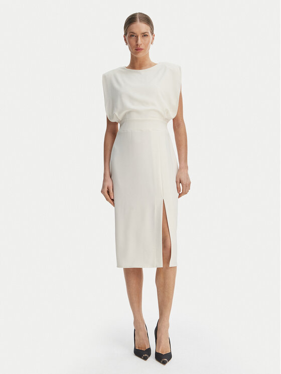 Rinascimento Sukienka koktajlowa CFC0127570003 Biały Slim Fit