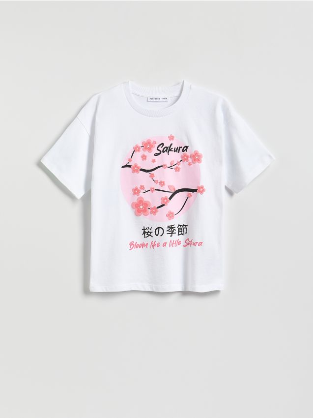 Reserved - T-shirt z nadrukiem - złamana biel