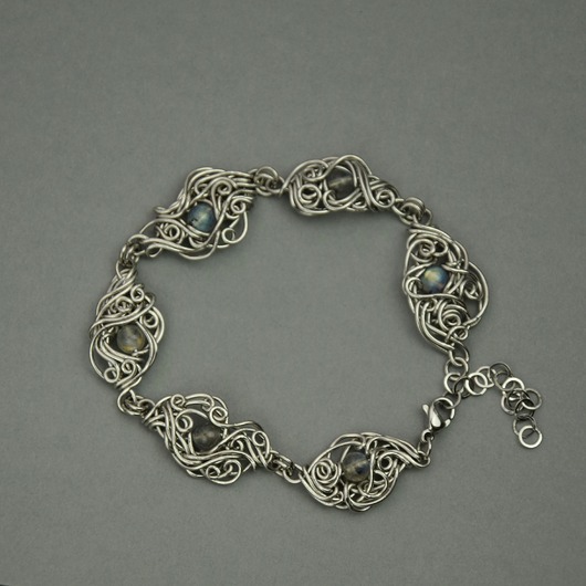 Bransoletka regulowana kolorowe labradoryty wire wrapping