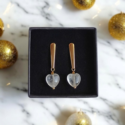 Kolczyki serduszka : kryształ górski : ozdobne sztyfty