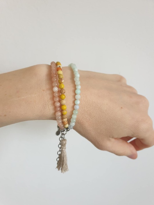 Bransoletka TRIO BOHO ART jadeit, jaspis, seledyn, aqua, żółty