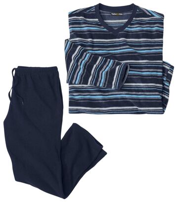 Piżama z polaru w paski Mężczyzna Atlas For Men - Kolor : Pasiasty - Rozmiar : 5XL