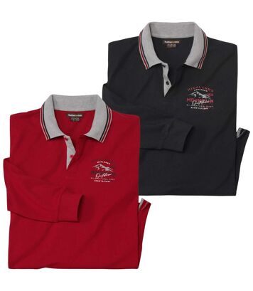 Zestaw 2 bawełnianych polo Highlands Mężczyzna Atlas For Men - Kolor : Czarny - Rozmiar : XXL