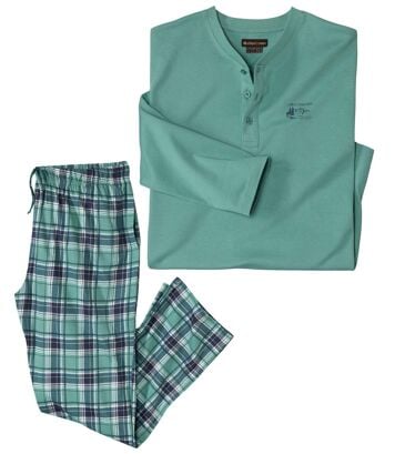 Bawełniana piżama w kratę Mężczyzna Atlas For Men - Kolor : Zielony - Rozmiar : M