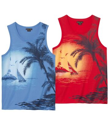 Zestaw 2 podkoszulków Sunset Mężczyzna Atlas For Men - Kolor : Motywy - Rozmiar : XXL