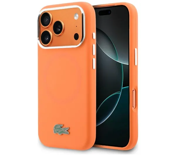 Lacoste HC Silicone Metal Logo MagSafe do iPhone 17 Pro Pomarańczowy