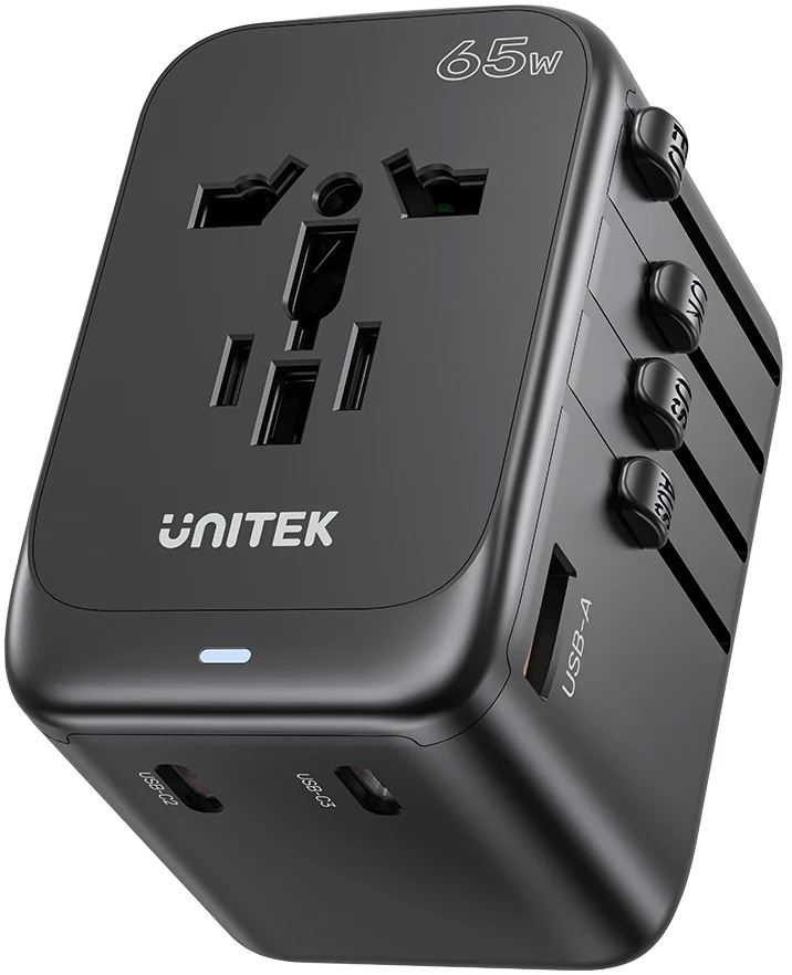 Ładowarka sieciowa Unitek Universal Travel Adapter GaN USB-A + 3xUSB-C 65 W Black (P1122ABK01)