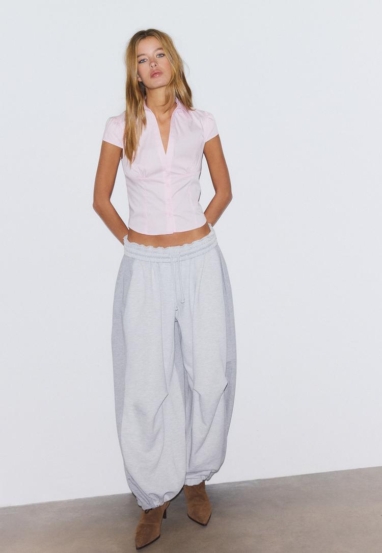 Stradivarius Dopasowana koszula z krótkim rękawem Pastelowy róż M