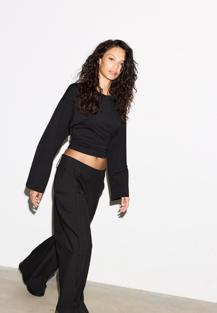 Stradivarius Eleganckie spodnie z szerokim pasem Czarny 44